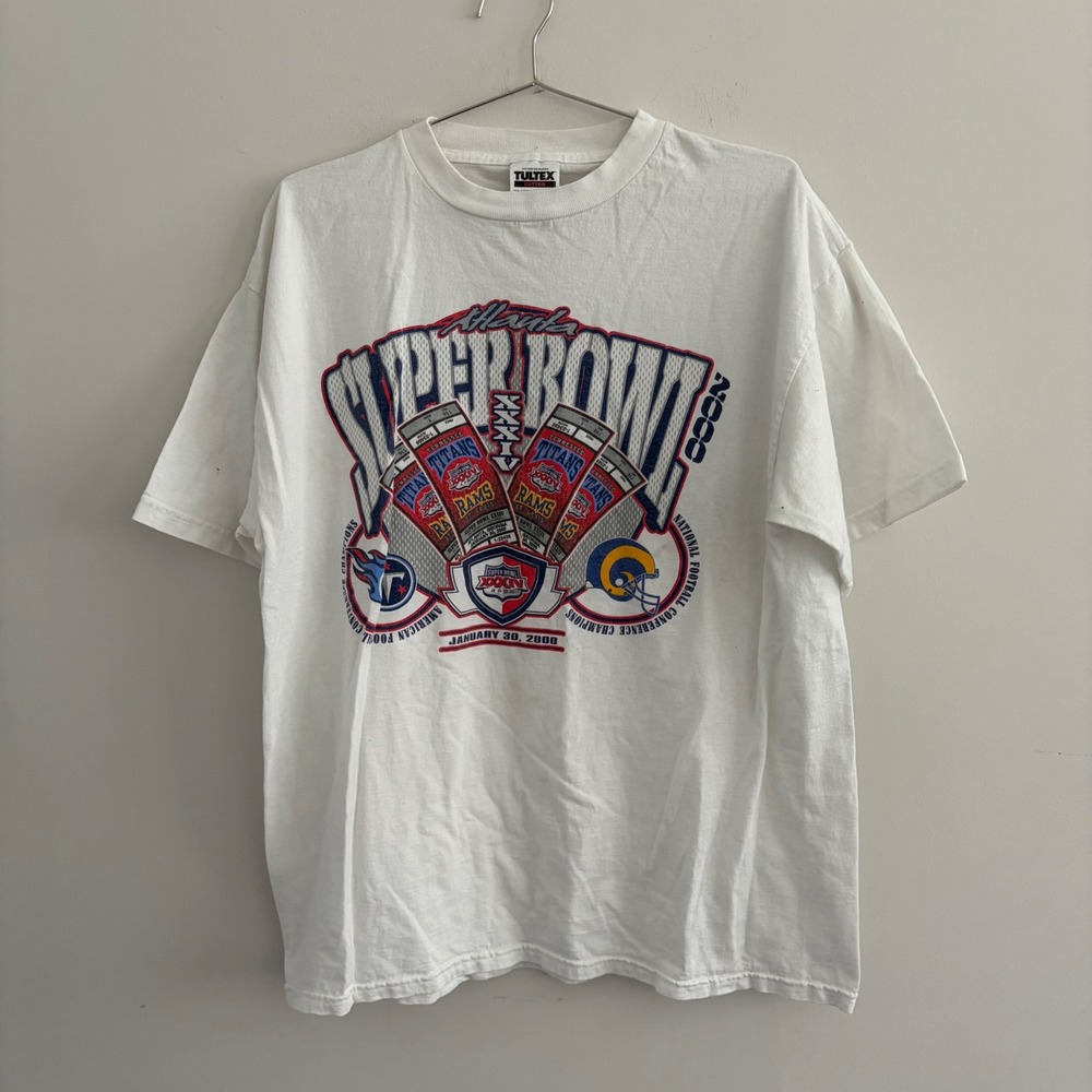 Vintage Tultex Super Bowl XXXIV 2000 Atlanta Rams vs Titans T-Shirt White XL